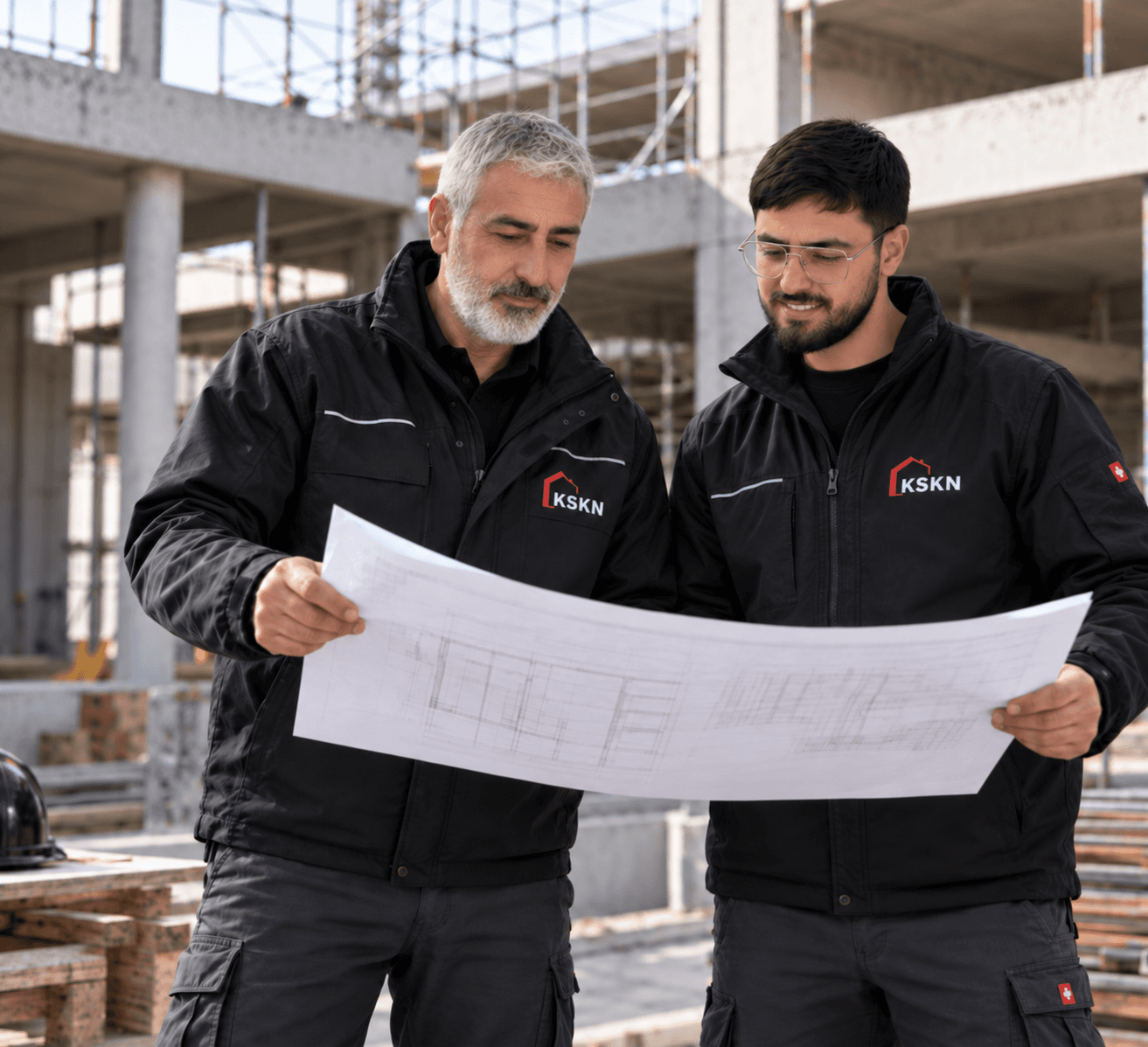Le père et le fils, fondateurs de KSKN, sur un chantier.