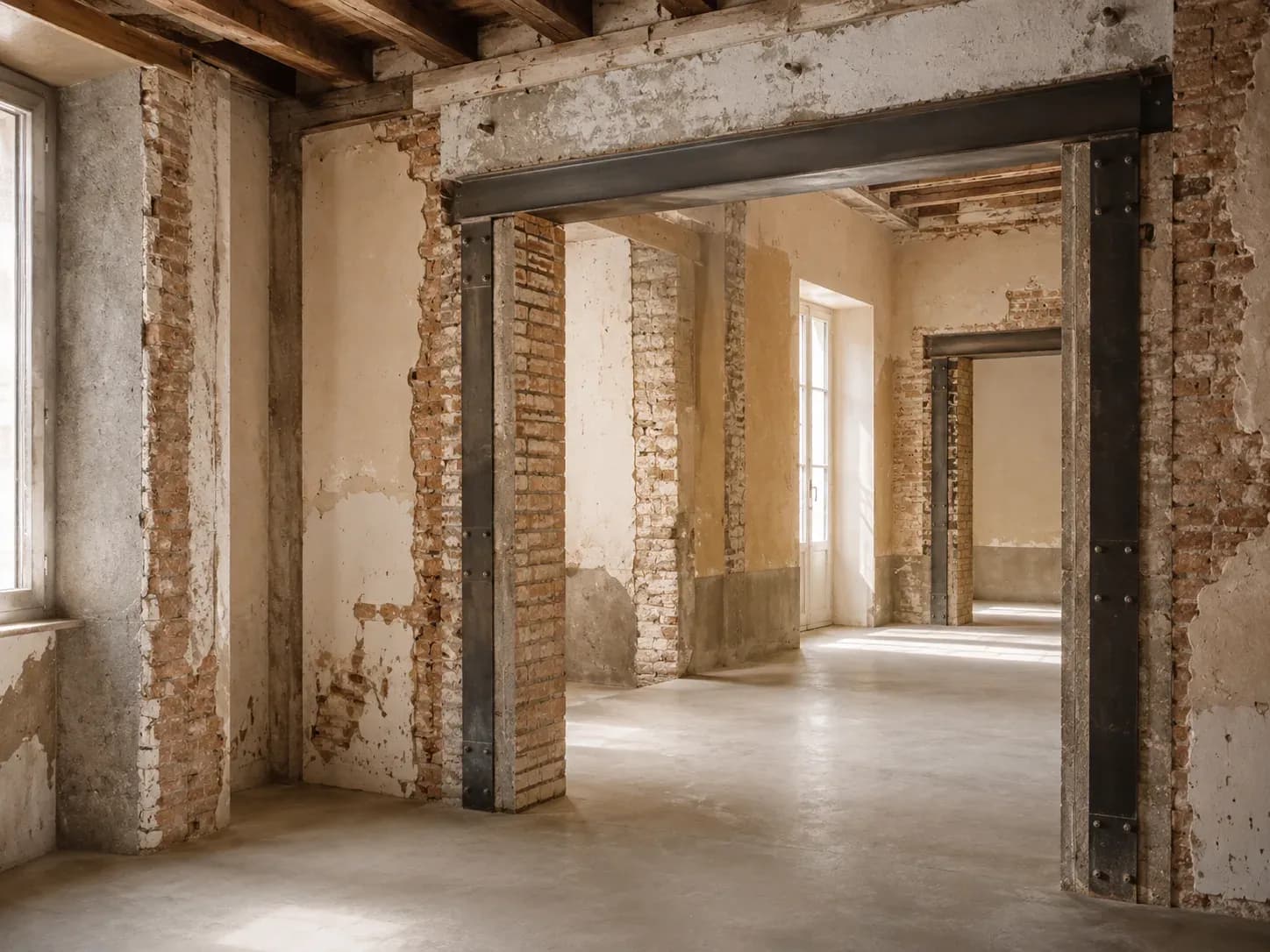 Façade de bâtiment ancien en cours de réhabilitation.
